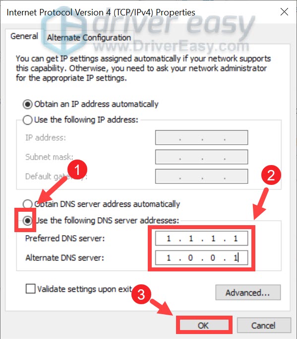 change DNS server to 1.1.1.1