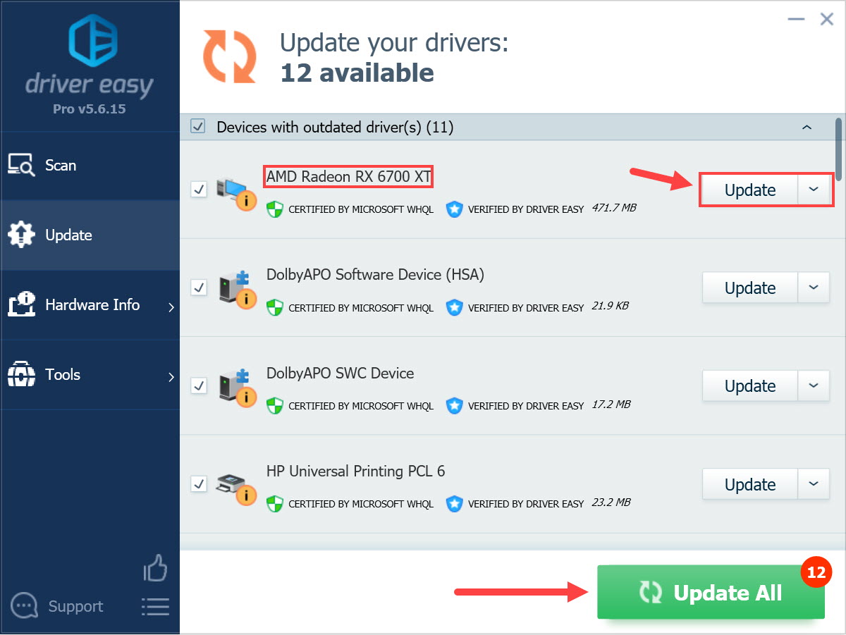 Update AMD Radeon RX 6700 XT with Driver Easy