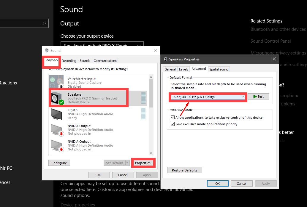 Logitech Pro X reset sound format