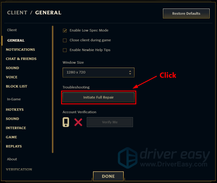 repair League of Legends