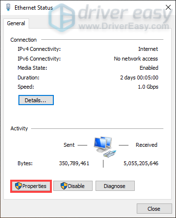 change DNS settings Properties