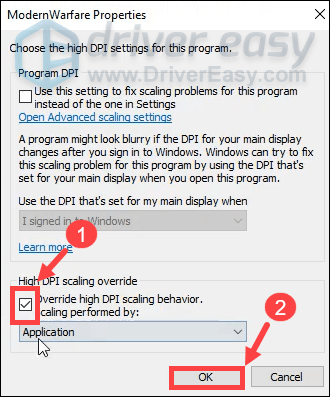 modern warfare and warzone override high DPI scaling behavior