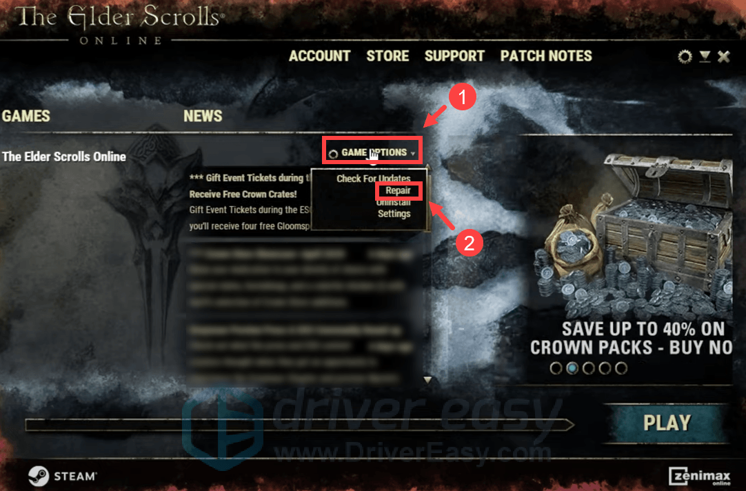 repair the game client Elder Scrolls Online