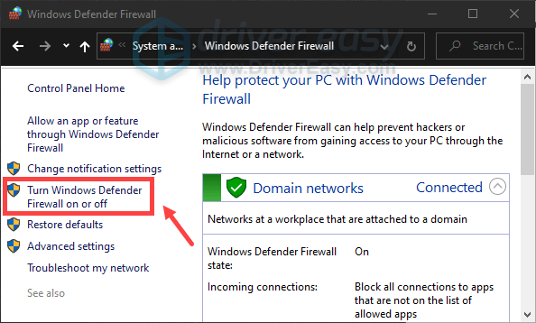 disable windows firewall through the Control Panel